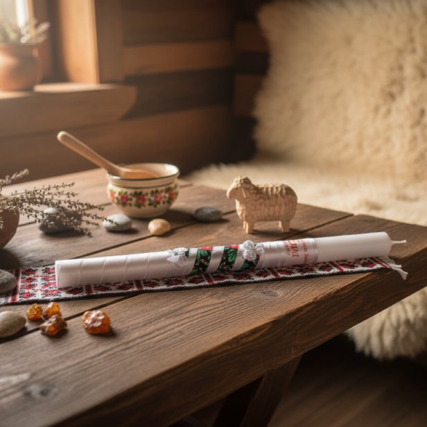 Świeca na Chrzest - wzór GÓRALSKI | Linia FolkStyle® – Tradycja i Wiara