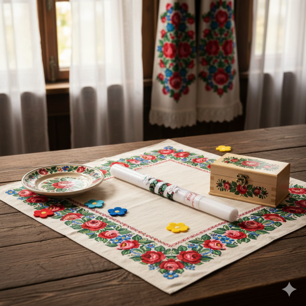 Świeca na Chrzest - wzór GÓRALSKI | Linia FolkStyle® – Tradycja i Wiara