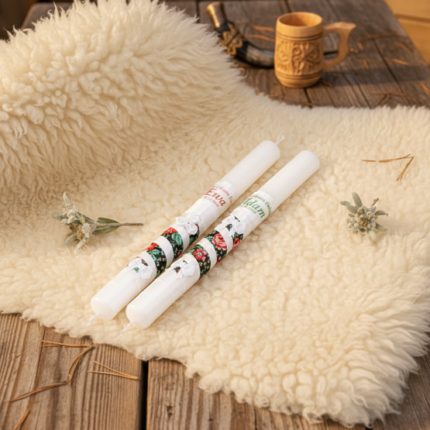 Świeca na Chrzest - wzór GÓRALSKI | Linia FolkStyle® – Tradycja i Wiara