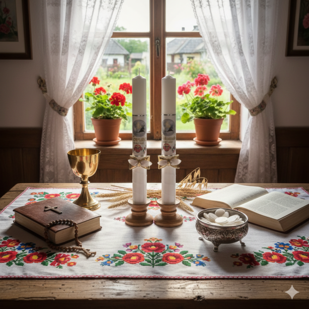 Świeca komunijna z motywem FolkStyle®