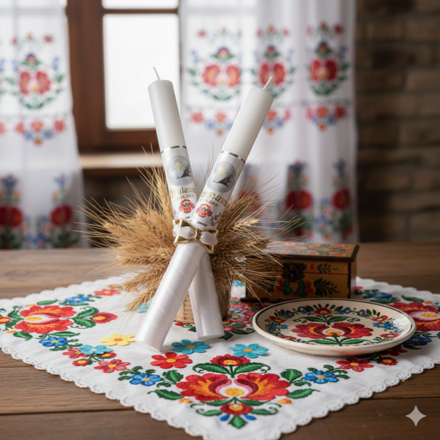 Świeca komunijna z motywem FolkStyle®