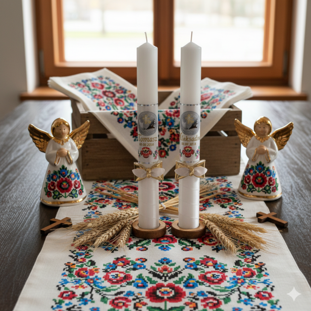 Świeca komunijna z motywem FolkStyle®