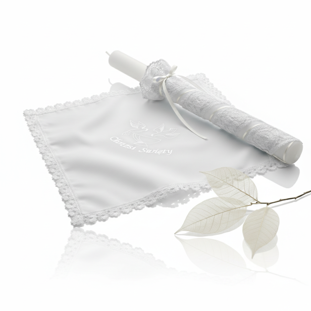 Elegancki zestaw na Chrzest z koronki koniakowskiej – biały | Linia KONIAKÓW