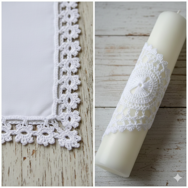 zbliżenie wzorów heklowanej koronki koniakowskiej