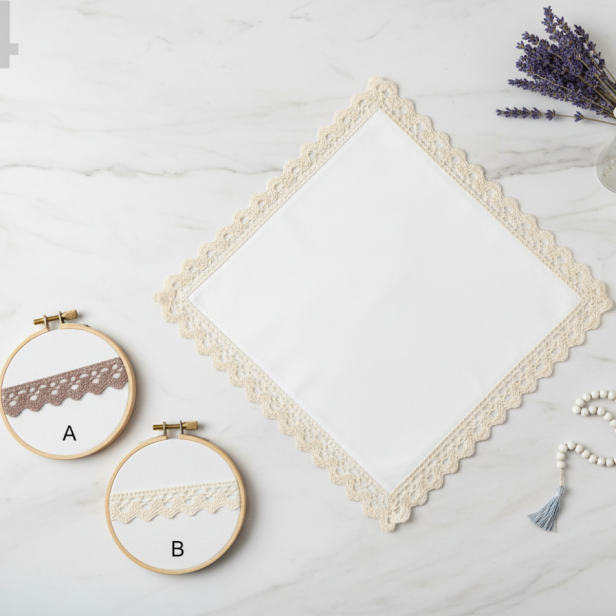 wybór kolorystyki koronki - ♻ Zestaw do Chrztu KOLORY ZIEMI – Świeca i Szatka z Haftem | Piasek Pustyni lub Ziemia Afryki