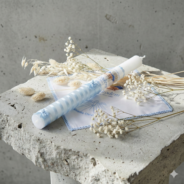 Zestaw do Chrztu ze zdjęciem – Szatka z koronką laserową i haftem Ducha Świętego