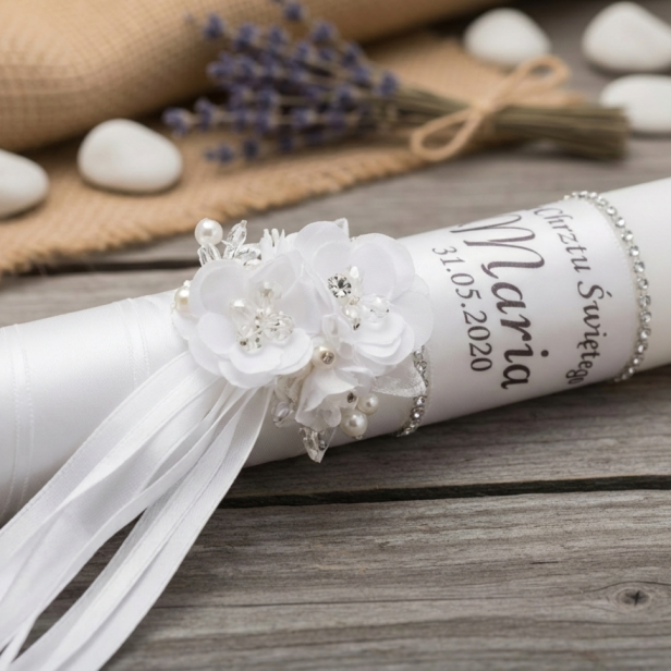 Zdobienie świecy, napis BIAŁY z cieniem