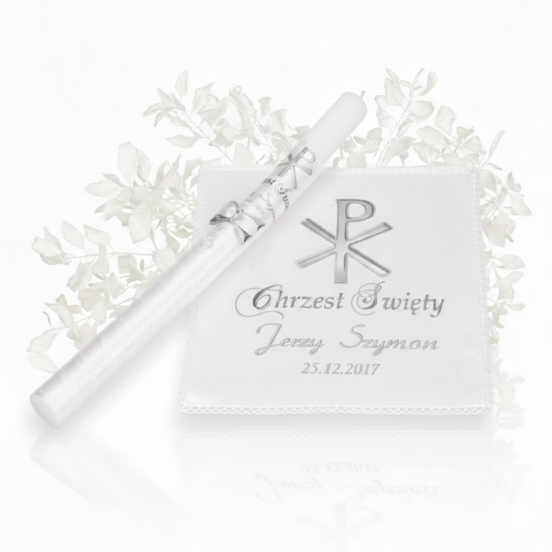 Świeca i Szatka CHRYSTOGRAM ☧ Światło Wiary – Srebrna Siła Wiary