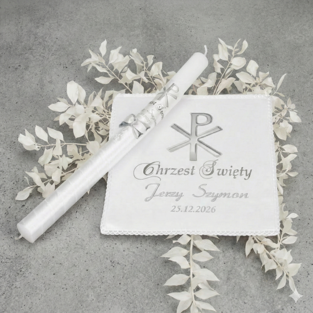 Świeca i Szatka CHRYSTOGRAM ☧ Światło Wiary – Srebrna Siła Wiary
