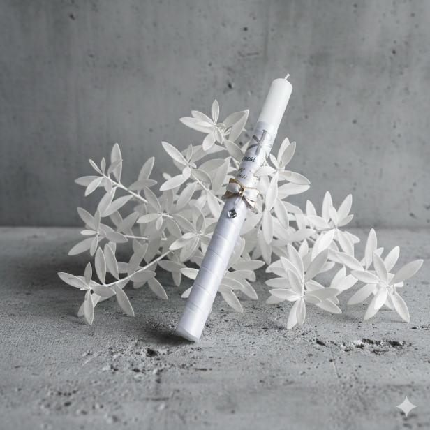 Świeca i Szatka CHRYSTOGRAM ☧ Światło Wiary – Srebrna Siła Wiary