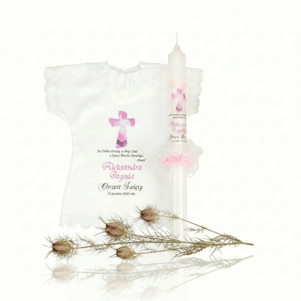 Świeca i Szatka do Chrztu z Imieniem – zestaw MGIEŁKA (szatka)