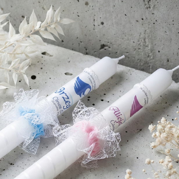 Świeca do Chrztu z Imieniem – ozdobny zestaw MGIEŁKA (chusta)