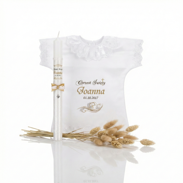 Świeca i Szatka do Chrztu „Gold Vintage” – styl złoty