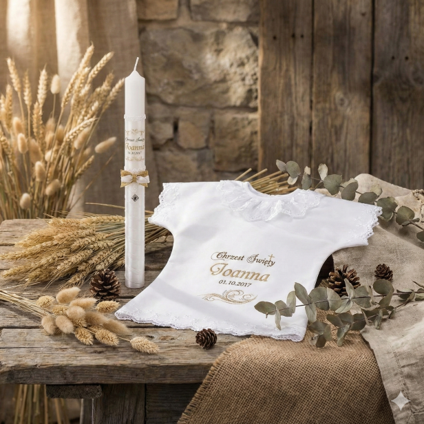 Świeca i Szatka do Chrztu „Gold Vintage” – styl złoty