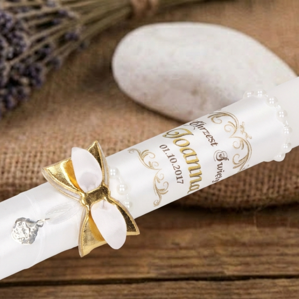 Świeca i Szatka do Chrztu „Gold Vintage” – styl złoty
