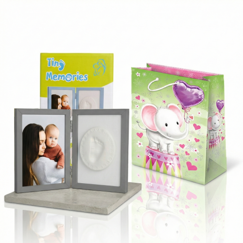Zestaw TINY MEMORIES - odcisk z ramką +torebka - Narodziny Urodziny Chrzest