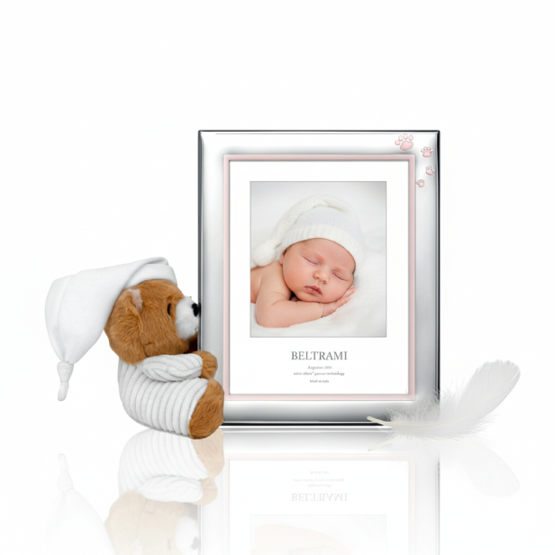 Ramka srebrna AG999 z misiem maskotką, różowa – | ARGENTO KIDS™