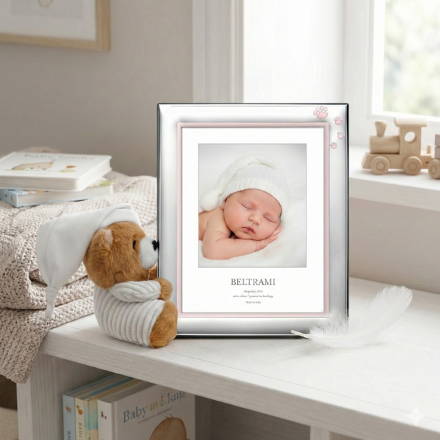 Ramka srebrna AG999 z misiem maskotką, różowa – | ARGENTO KIDS™