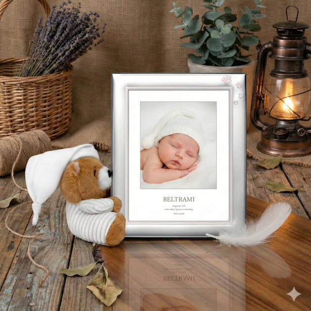 Ramka srebrna AG999 z misiem maskotką, niebieska – | ARGENTO KIDS™