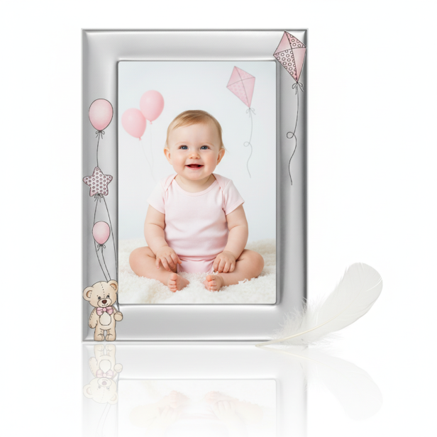 Ramka srebrna AG999 dziecięca, różowa 10×15 – | ARGENTO KIDS™