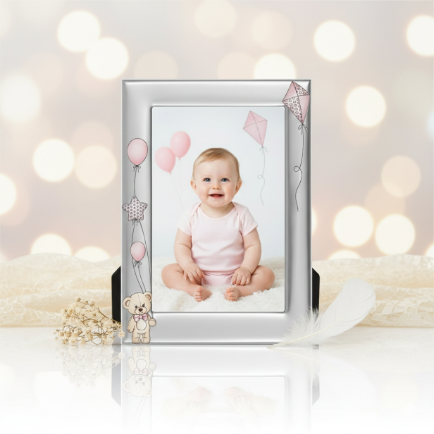 Ramka srebrna AG999 dziecięca, różowa 10×15 – | ARGENTO KIDS™