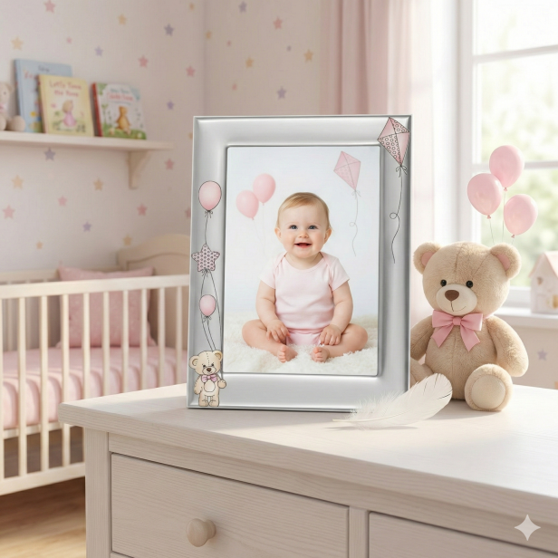 Ramka srebrna AG999 dziecięca, różowa 10×15 – | ARGENTO KIDS™