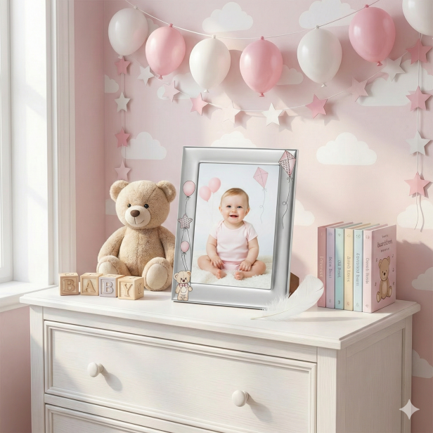 Ramka srebrna AG999 dziecięca, różowa 10×15 – | ARGENTO KIDS™