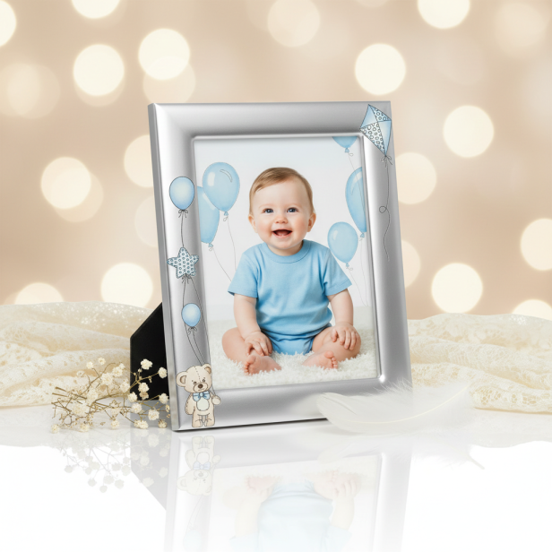 Ramka srebrna AG999 dziecięca, niebieska 10×15 – | ARGENTO KIDS™