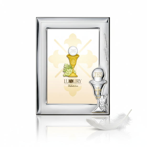 Ramka srebrna AG999 IHS Pamiątka I Komunii Świętej 9×13 | SILVER COMMUNION™