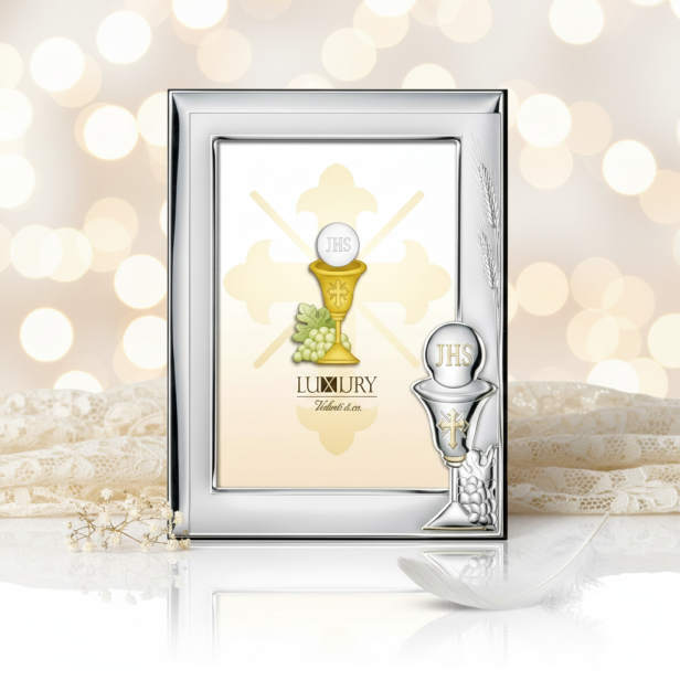Ramka srebrna AG999 IHS Pamiątka I Komunii Świętej 9×13 | SILVER COMMUNION™