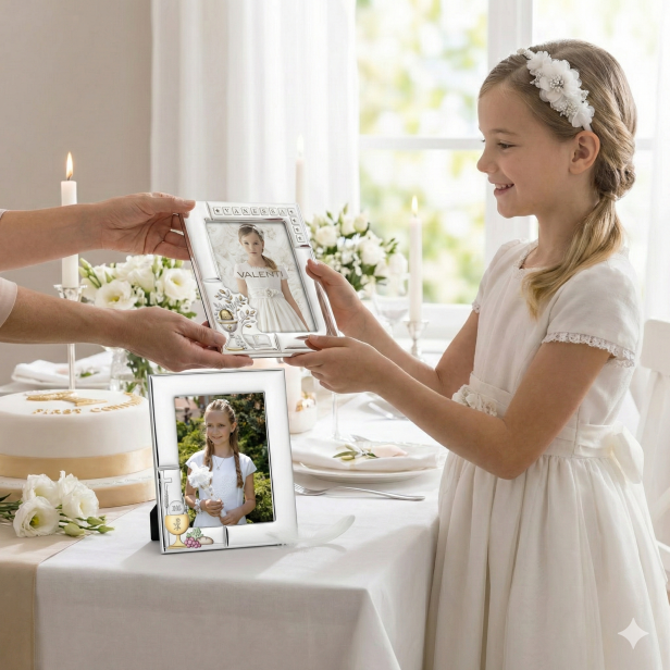 Ramka srebrna AG999 z kielichem eucharystycznym i Hostią IHS 13×18 – | SILVER COMMUNION™