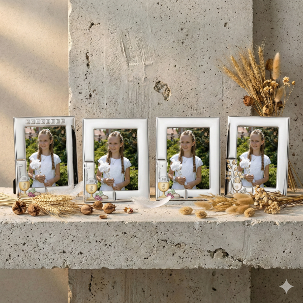 Ramka srebrna AG999 z Hostią IHS i motywem gałązek 13×18 – | SILVER COMMUNION™