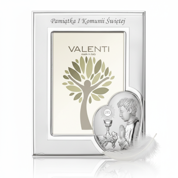 Ramka srebrna AG999 z wizerunkiem chłopca komunijnego 13×18 | SILVER COMMUNION™