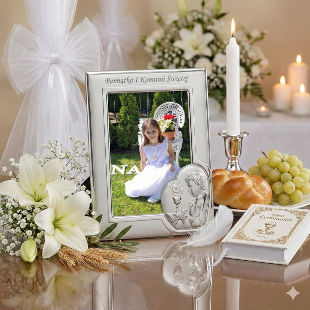 Ramka srebrna AG999 z wizerunkiem chłopca komunijnego 13×18 | SILVER COMMUNION™