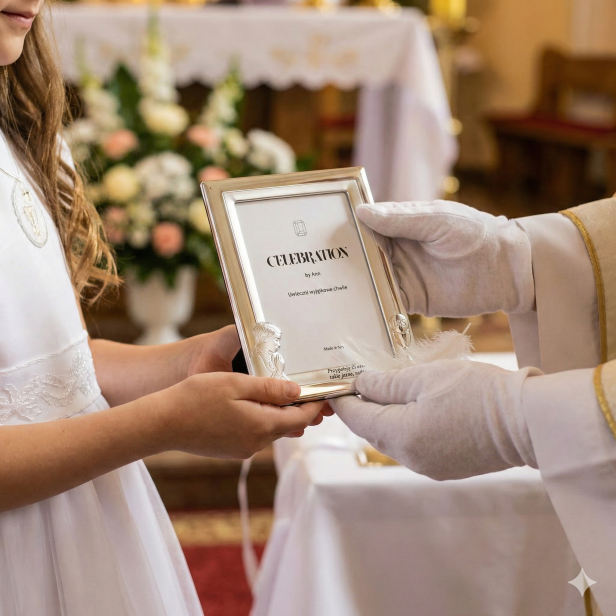 Ramka srebrna AG999 z wizerunkiem chłopca – I Komunia Święta 10×15 | SILVER COMMUNION™