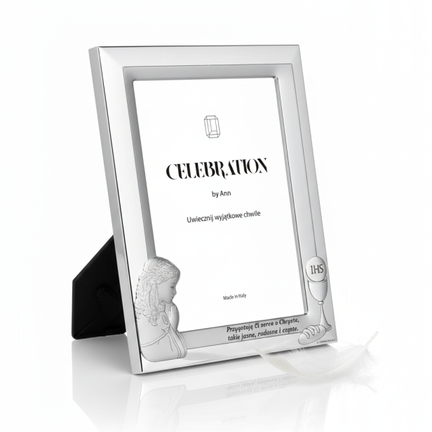 Ramka srebrna AG999 z wizerunkiem dziewczynki – I Komunia Święta 10×15 | SILVER COMMUNION™