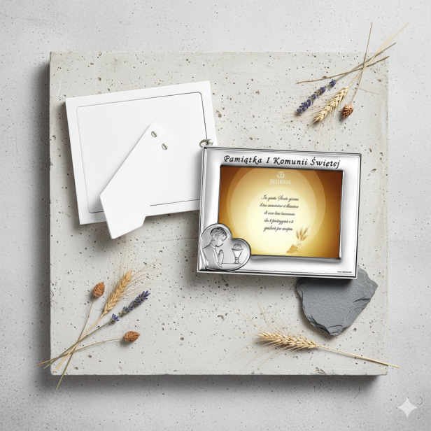 Ramka srebrna AG999 – I Komunia Święta chłopiec 9×13 | SILVER COMMUNION™