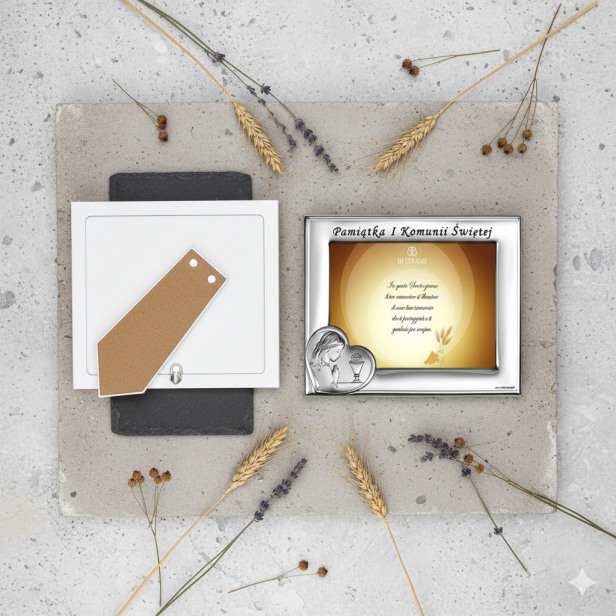 Ramka srebrna AG999 – I Komunia Święta dziewczynka 9×13 | SILVER COMMUNION™