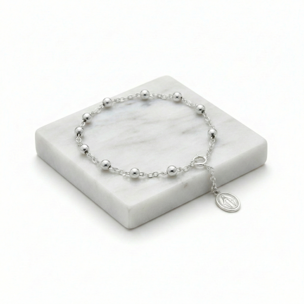 Różaniec srebrny – bransoletka na rękę z Cudownym Medalikiem pr. 925 | 2,7 g