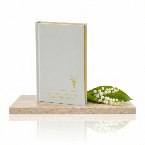 Skarbiec komunijny biały złocony IHS – modlitewnik Pierwszej Komunii Świętej