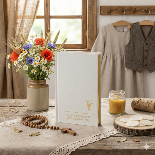 Skarbiec komunijny biały złocony IHS – modlitewnik Pierwszej Komunii Świętej
