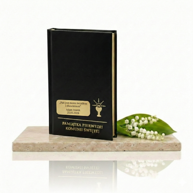 Skarbczyk komunijny czarny IHS z personalizacją – Pamiątka I Komunii Świętej