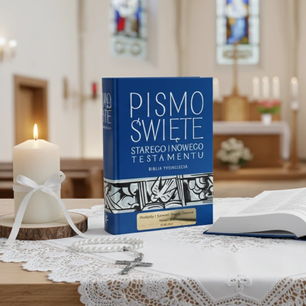 Biblia Tysiąclecia niebieska – personalizowana pamiątka Pierwszej Komunii