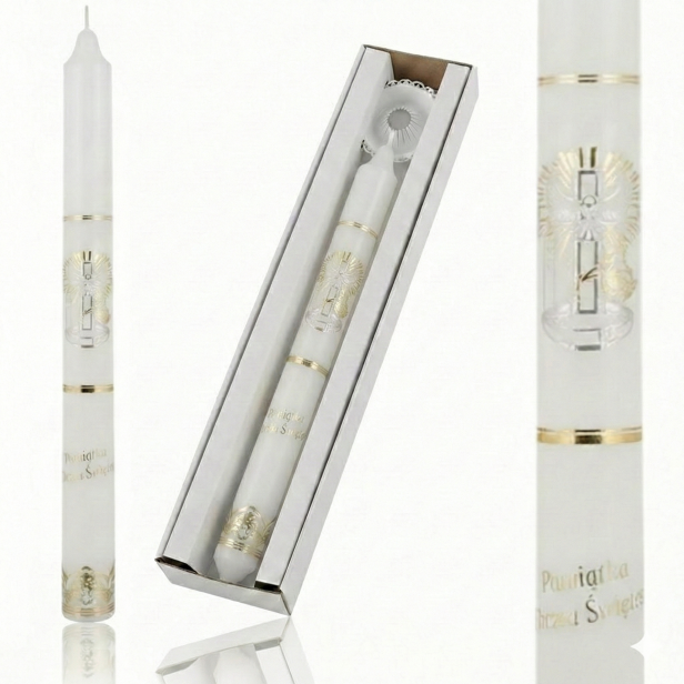 Świeca na Chrzest Święty z Motywem Chrzcielnym – Gromnica z Okapnikiem