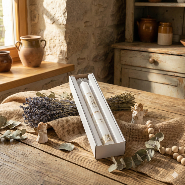 Świeca na Chrzest Święty z Motywem Chrzcielnym – Gromnica z Okapnikiem