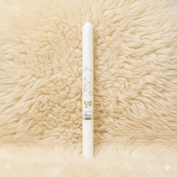 Świeca chrzcielna PREMIUM z Aniołkiem – klasyczna gromnica