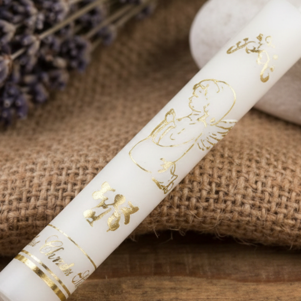 Świeca chrzcielna PREMIUM z Aniołkiem – klasyczna gromnica