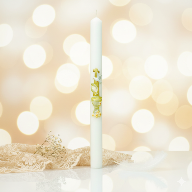 Świeca na Chrzest Święty z Chrzcielnicą – Gromnica PREMIUM