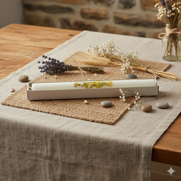 Świeca na Chrzest Święty z Chrzcielnicą – Gromnica PREMIUM