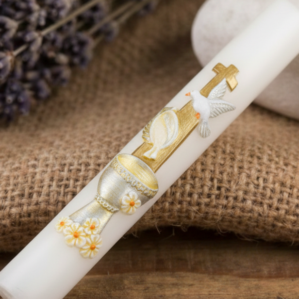 Świeca na Chrzest Święty z Chrzcielnicą – Gromnica PREMIUM